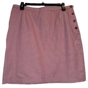 Christopher & Banks RED & WHITE GINGHAM CHECK Cotton Side Button Skirt Sz 12 NEW